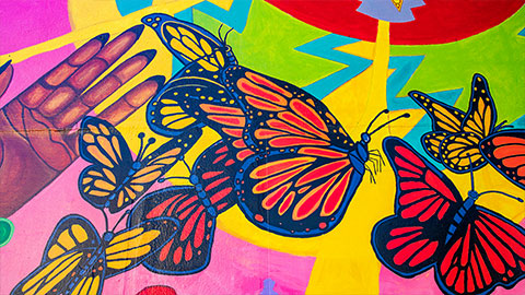 Mural with colorful butterflies